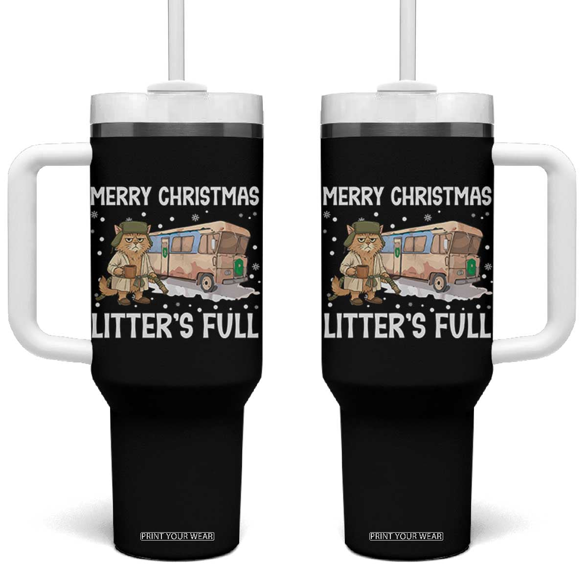 Funny Merry Christmas Litter's Full Cat Parody Tumbler With Handle Xmas Movie TS11 One Size: 40 oz Black Print Your Wear