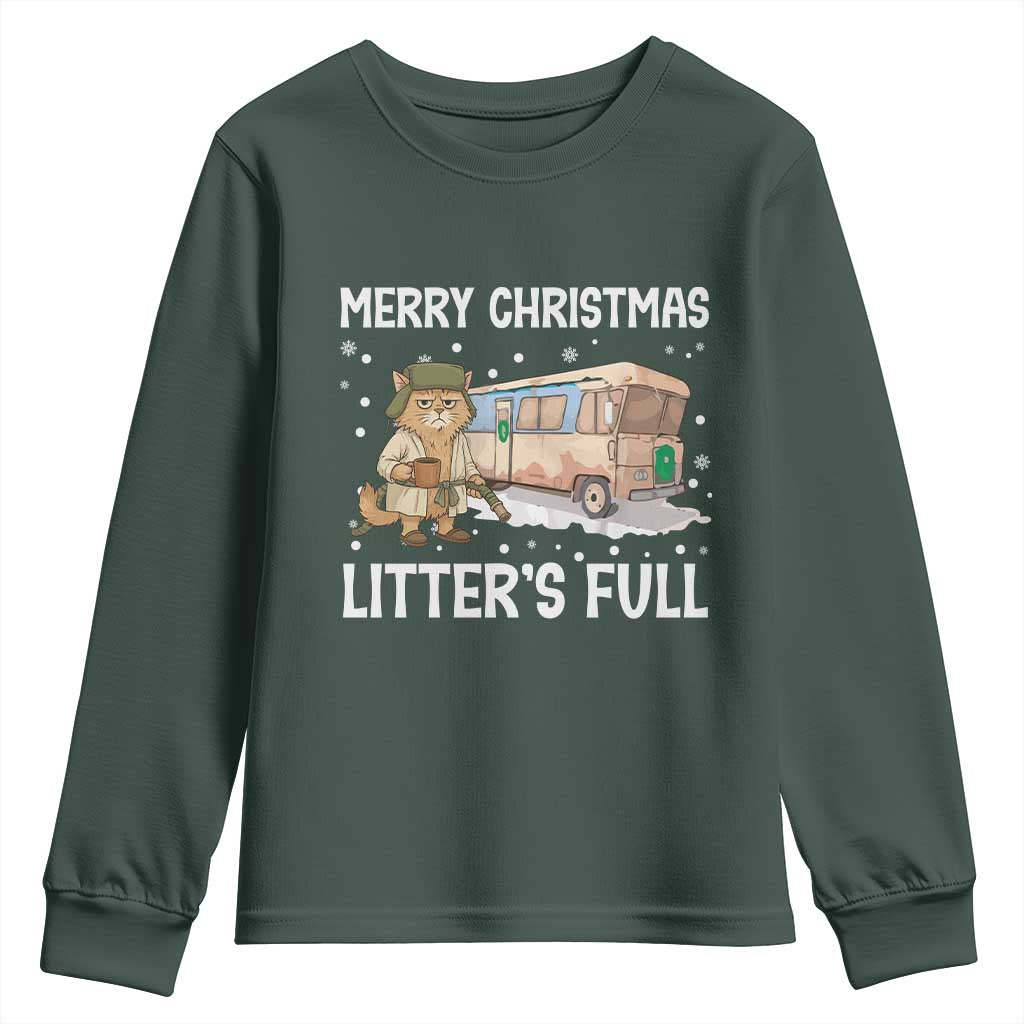 Funny Merry Christmas Litter's Full Cat Parody Youth Sweatshirt Xmas Movie TS11 Dark Forest Green Print Your Wear