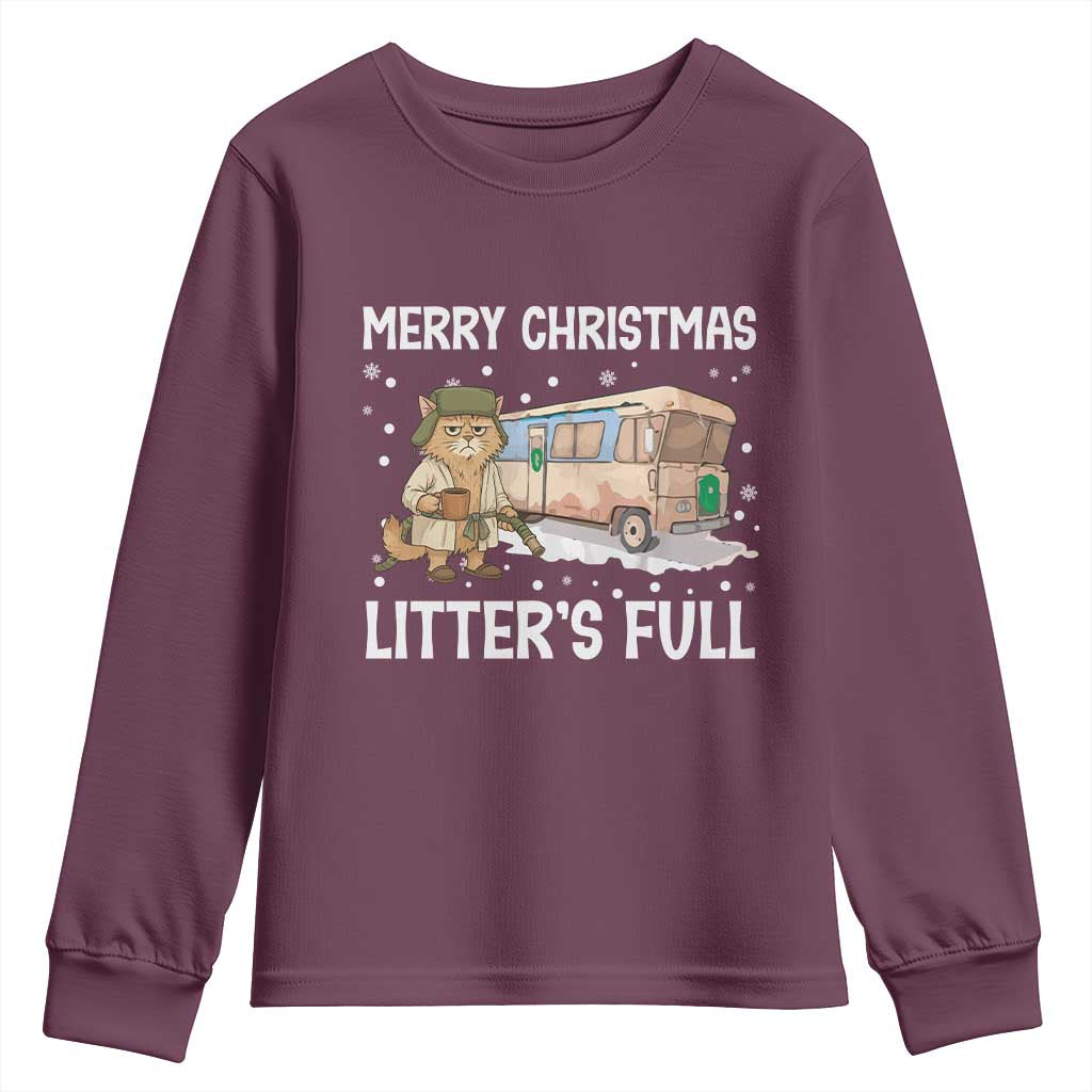 Funny Merry Christmas Litter's Full Cat Parody Youth Sweatshirt Xmas Movie TS11 Maroon Print Your Wear
