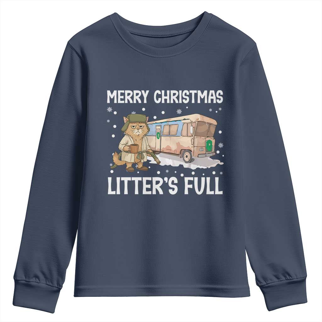 Funny Merry Christmas Litter's Full Cat Parody Youth Sweatshirt Xmas Movie TS11 Navy Print Your Wear