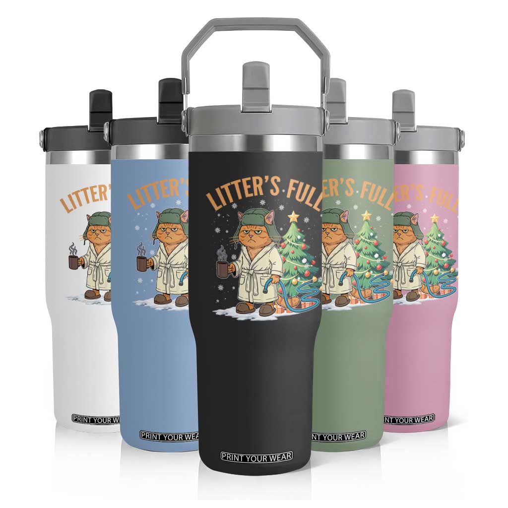 Funny Christmas Vacation Movie Litter's Full Cat Flip Straw Tumbler Xmas Tree TS11 Print Your Wear