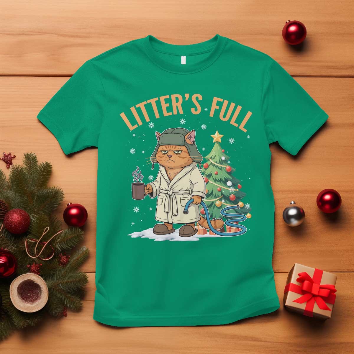 Funny Christmas Vacation Movie Litter's Full Cat T Shirt Xmas Tree TS11 Irish Green Print Your Wear