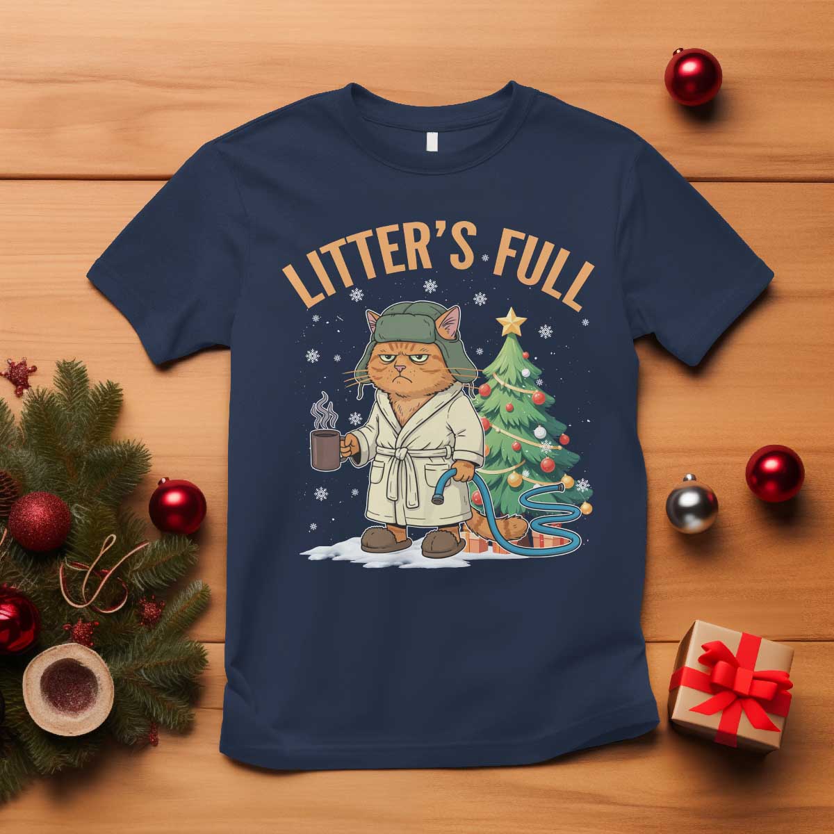 Funny Christmas Vacation Movie Litter's Full Cat T Shirt Xmas Tree TS11 Navy Print Your Wear