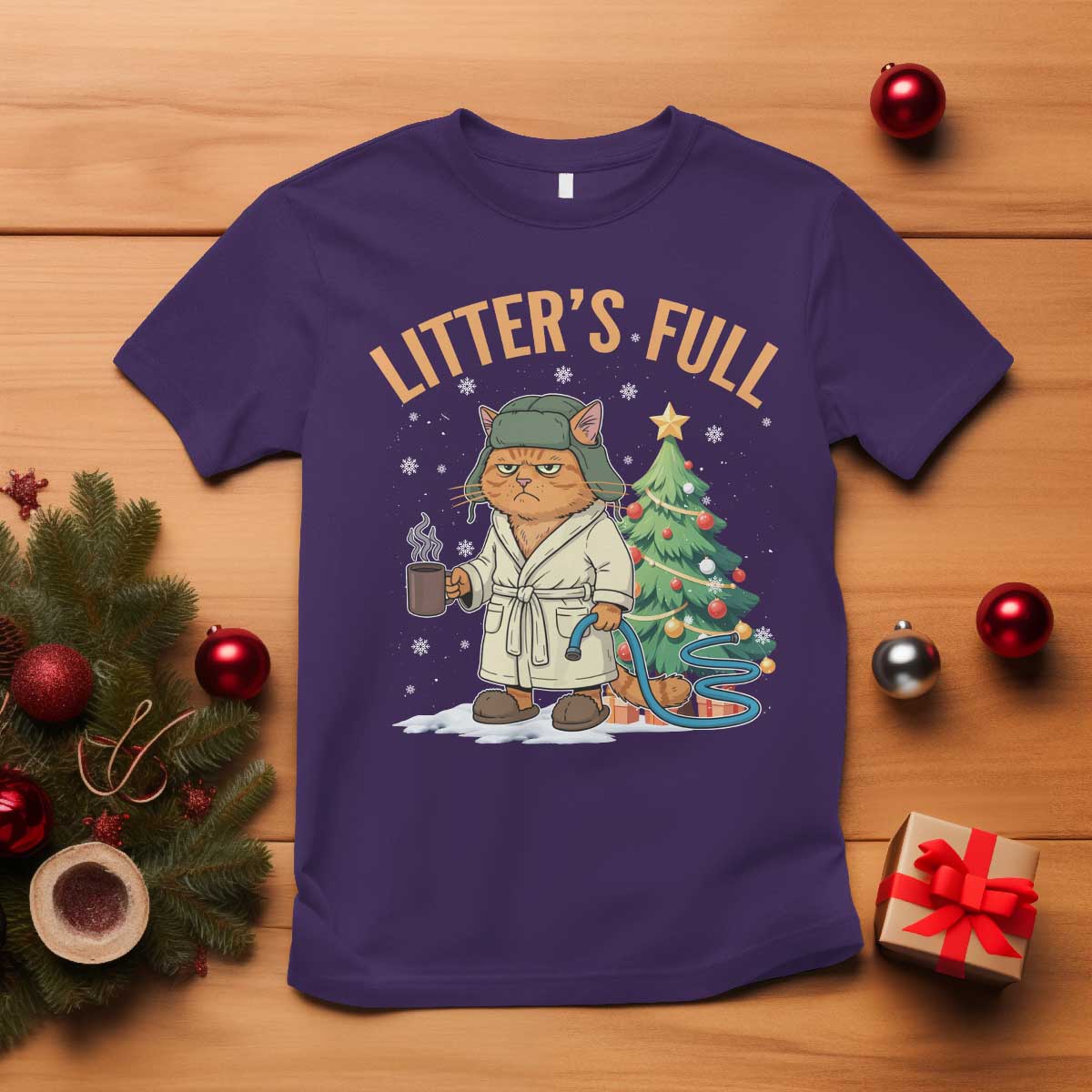 Funny Christmas Vacation Movie Litter's Full Cat T Shirt Xmas Tree TS11 Purple Print Your Wear
