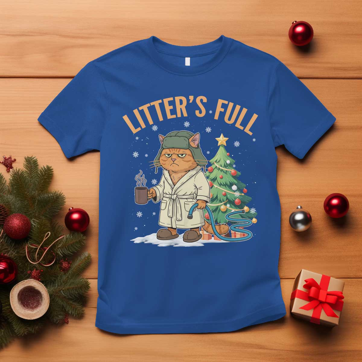 Funny Christmas Vacation Movie Litter's Full Cat T Shirt Xmas Tree TS11 Royal Blue Print Your Wear