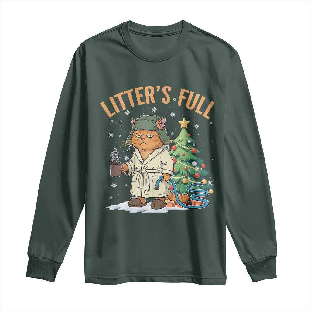 Funny Christmas Vacation Movie Litter's Full Cat Long Sleeve Shirt Xmas Tree TS11 Dark Forest Green Print Your Wear