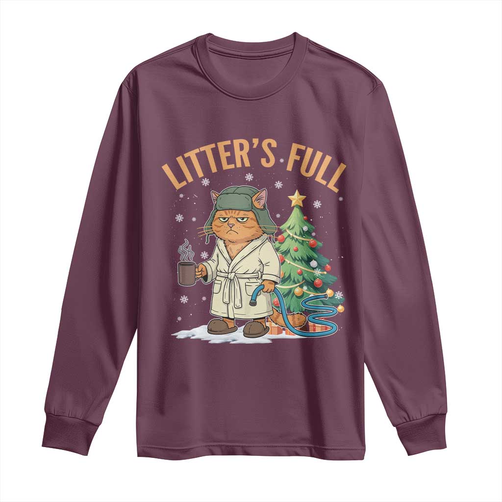 Funny Christmas Vacation Movie Litter's Full Cat Long Sleeve Shirt Xmas Tree TS11 Maroon Print Your Wear