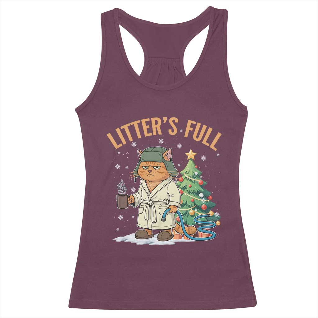 Funny Christmas Vacation Movie Litter's Full Cat Racerback Tank Top Xmas Tree TS11 Maroon Print Your Wear