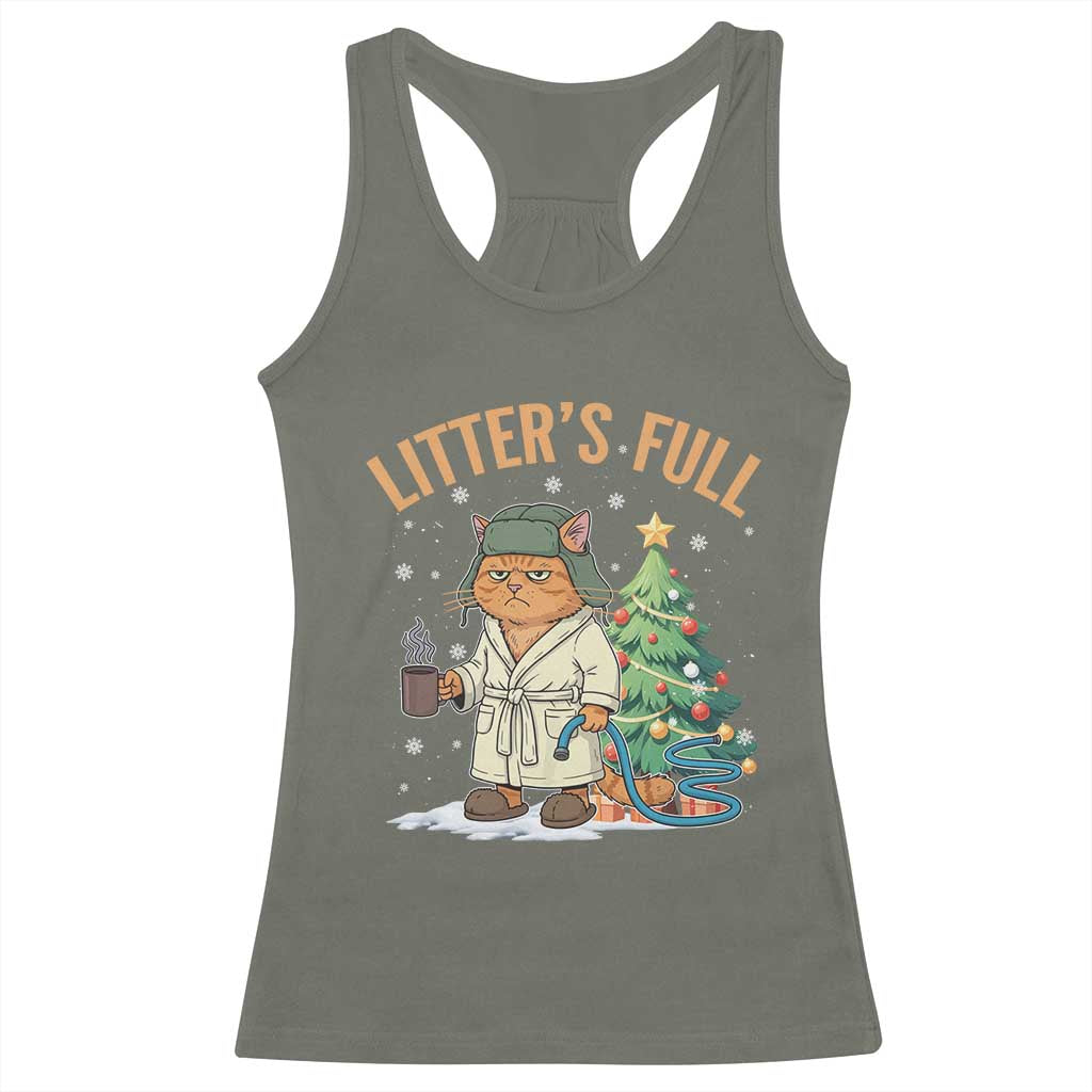 Funny Christmas Vacation Movie Litter's Full Cat Racerback Tank Top Xmas Tree TS11 Military Green Print Your Wear