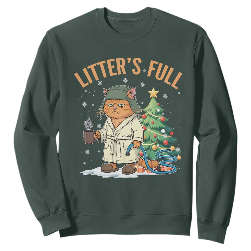 Funny Christmas Vacation Movie Litter's Full Cat Sweatshirt Xmas Tree TS11 Dark Forest Green Print Your Wear