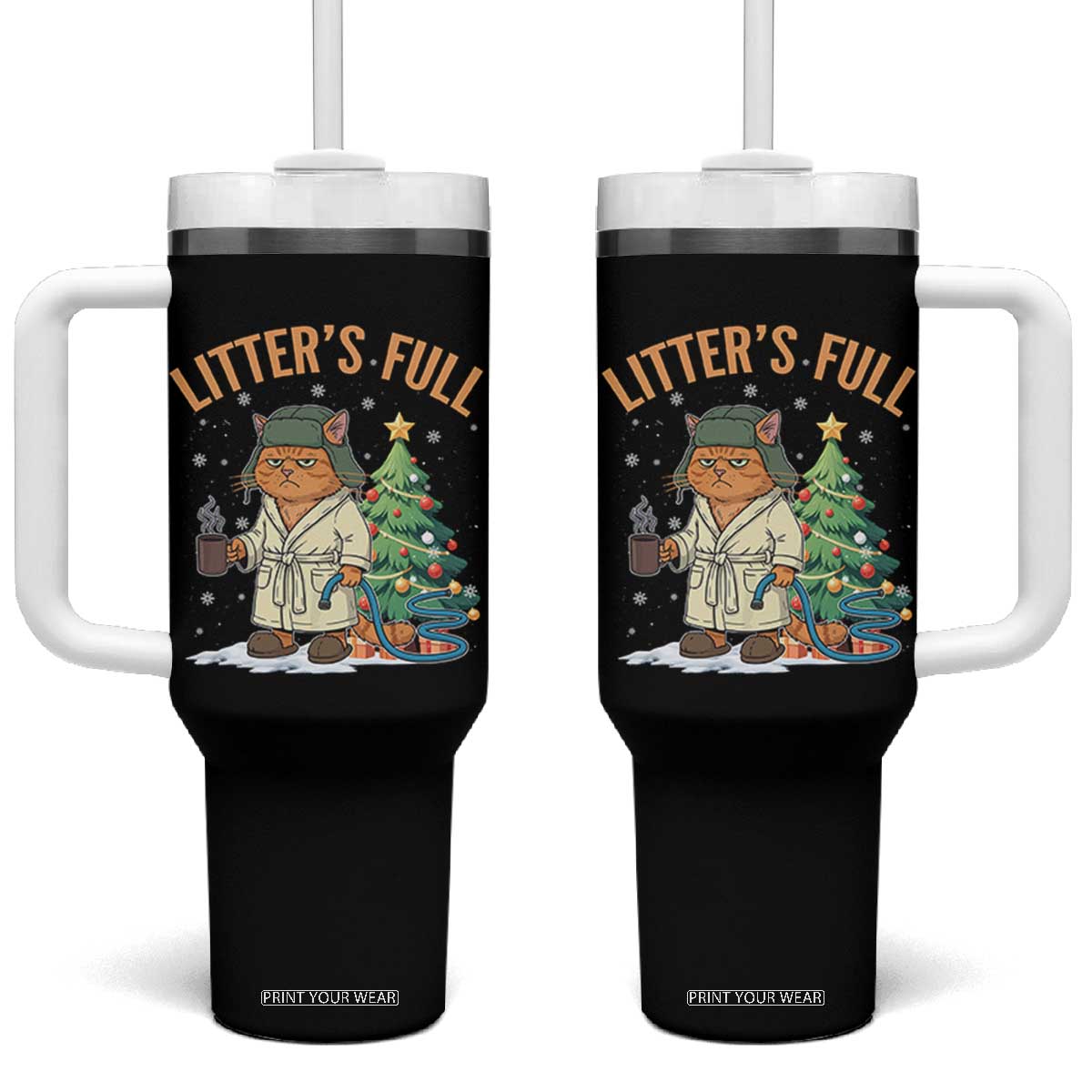 Funny Christmas Vacation Movie Litter's Full Cat Tumbler With Handle Xmas Tree TS11 One Size: 40 oz Black Print Your Wear