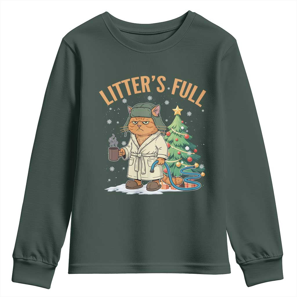 Funny Christmas Vacation Movie Litter's Full Cat Youth Sweatshirt Xmas Tree TS11 Dark Forest Green Print Your Wear