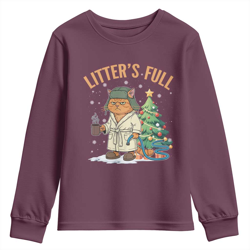 Funny Christmas Vacation Movie Litter's Full Cat Youth Sweatshirt Xmas Tree TS11 Maroon Print Your Wear