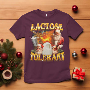 Funny Christmas Santa Lactose Tolerant T Shirt Xmas Tummy Ironic Sarcastic Meme TS11 Maroon Print Your Wear