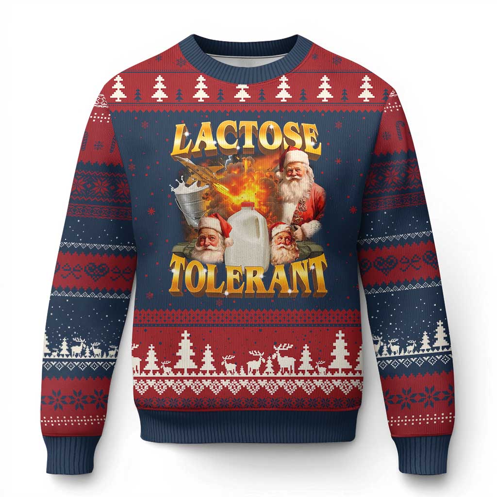 Funny Xmas Santa Lactose Tolerant Ugly Christmas Sweater Xmas Tummy Ironic Sarcastic Meme TS11 Navy Red Print Your Wear