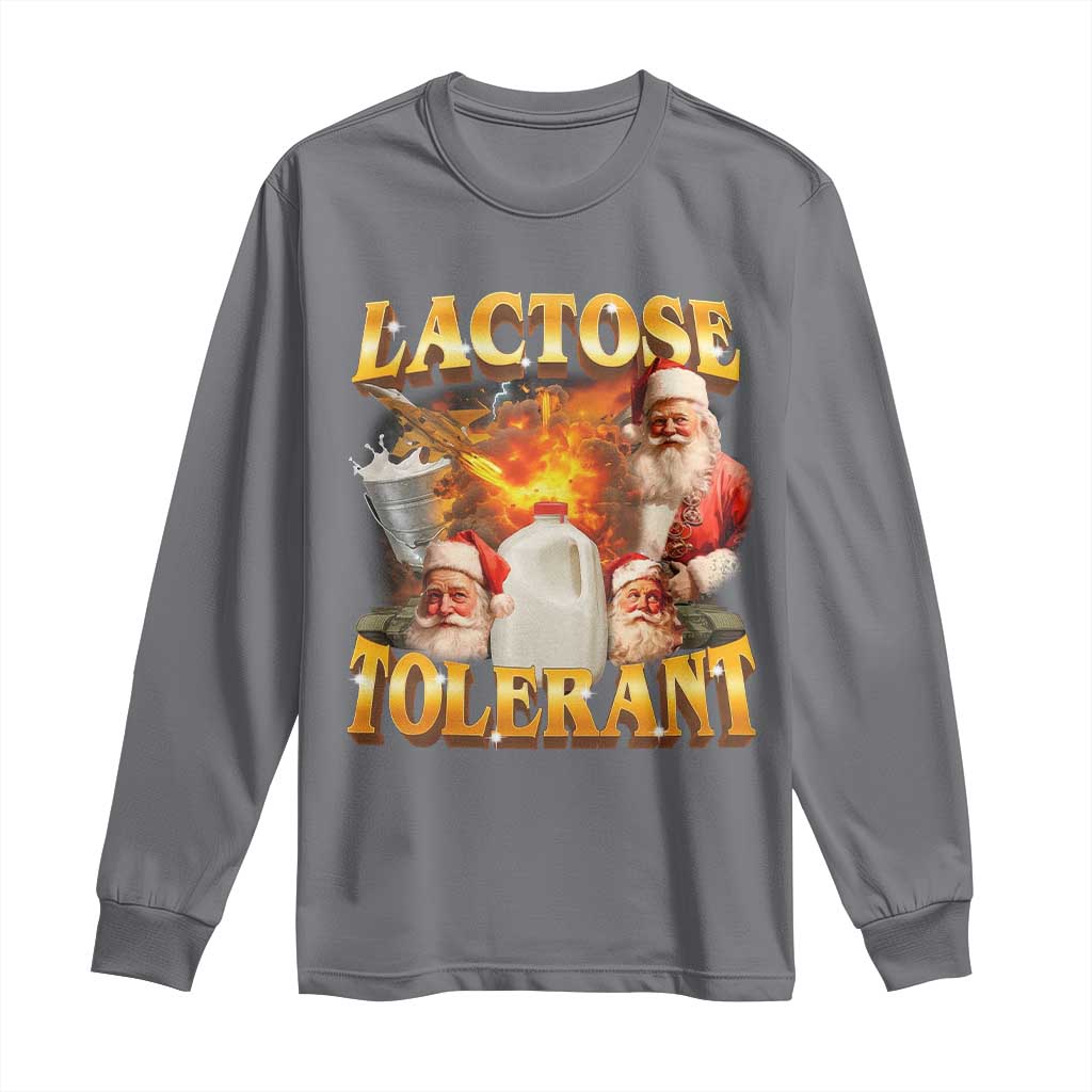 Funny Christmas Santa Lactose Tolerant Long Sleeve Shirt Xmas Tummy Ironic Sarcastic Meme TS11 Charcoal Print Your Wear