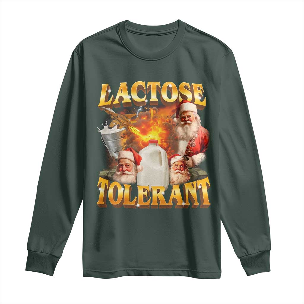 Funny Christmas Santa Lactose Tolerant Long Sleeve Shirt Xmas Tummy Ironic Sarcastic Meme TS11 Dark Forest Green Print Your Wear
