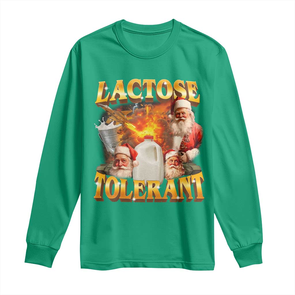 Funny Christmas Santa Lactose Tolerant Long Sleeve Shirt Xmas Tummy Ironic Sarcastic Meme TS11 Irish Green Print Your Wear