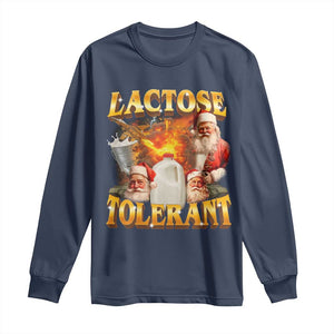 Funny Christmas Santa Lactose Tolerant Long Sleeve Shirt Xmas Tummy Ironic Sarcastic Meme TS11 Navy Print Your Wear