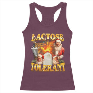 Funny Christmas Santa Lactose Tolerant Racerback Tank Top Xmas Tummy Ironic Sarcastic Meme TS11 Maroon Print Your Wear