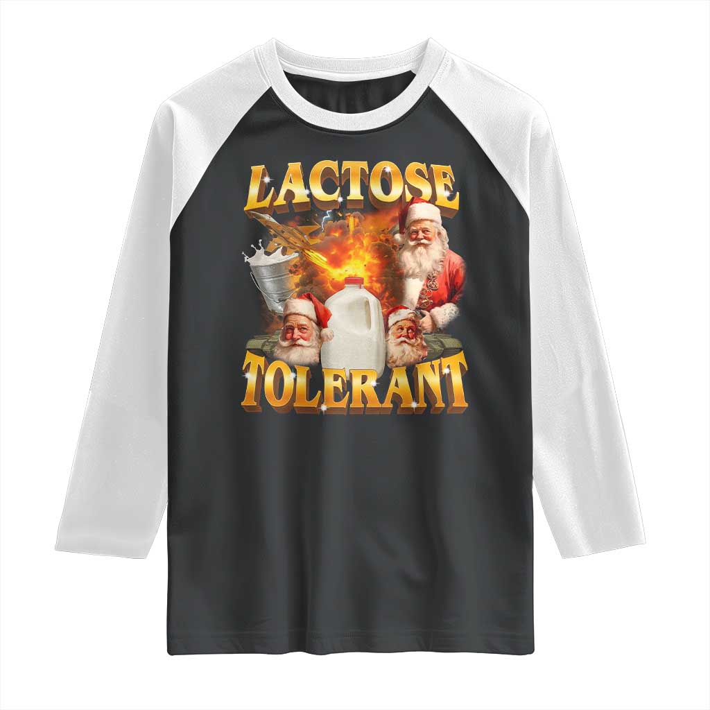 Funny Christmas Santa Lactose Tolerant Raglan Shirt Xmas Tummy Ironic Sarcastic Meme TS11 Black White Print Your Wear