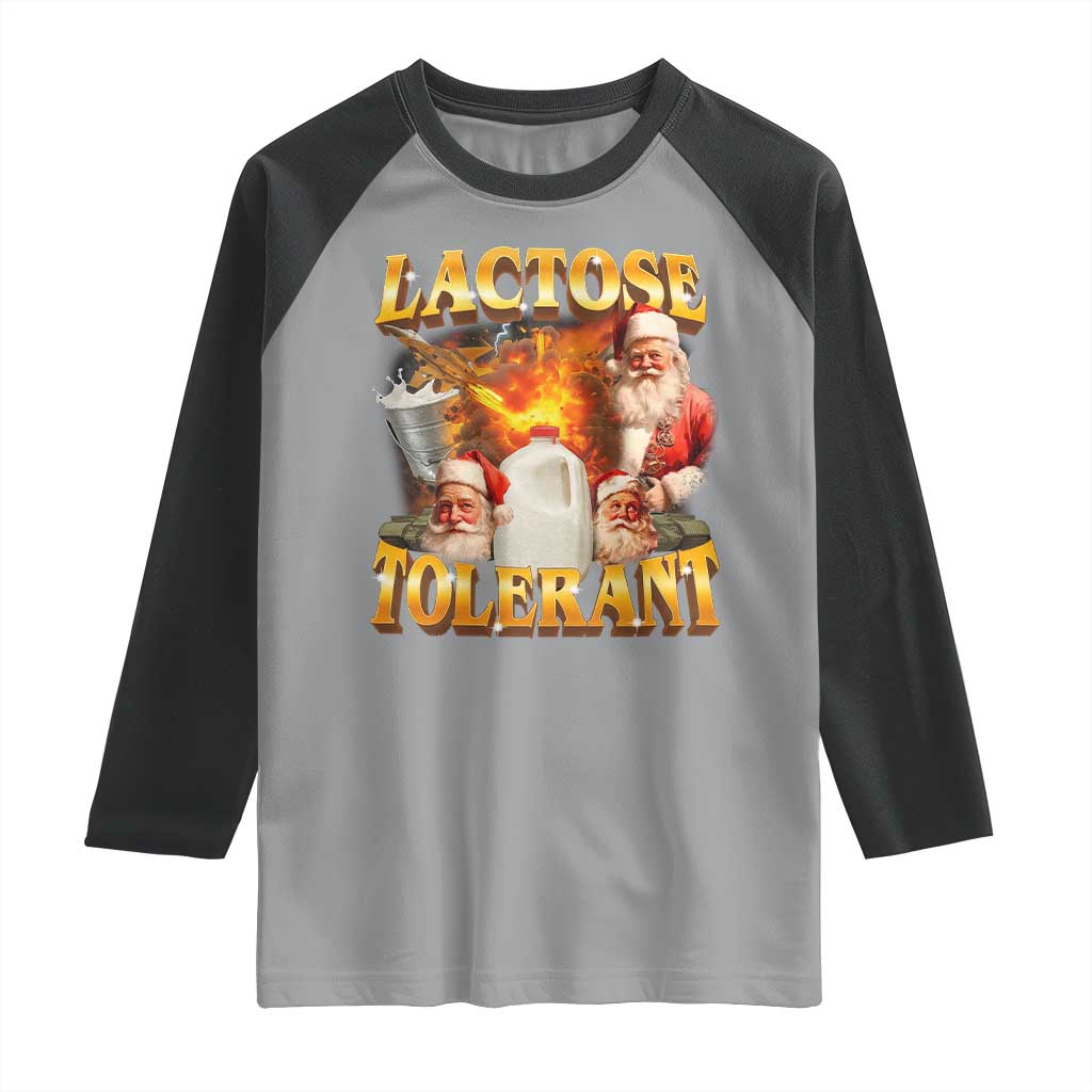 Funny Christmas Santa Lactose Tolerant Raglan Shirt Xmas Tummy Ironic Sarcastic Meme TS11 Sport Gray Black Print Your Wear