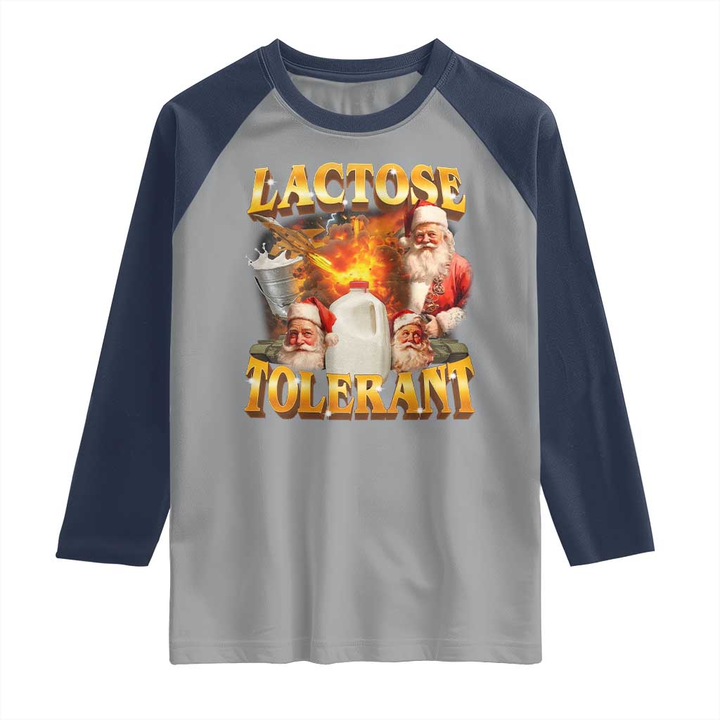 Funny Christmas Santa Lactose Tolerant Raglan Shirt Xmas Tummy Ironic Sarcastic Meme TS11 Sport Gray Navy Print Your Wear