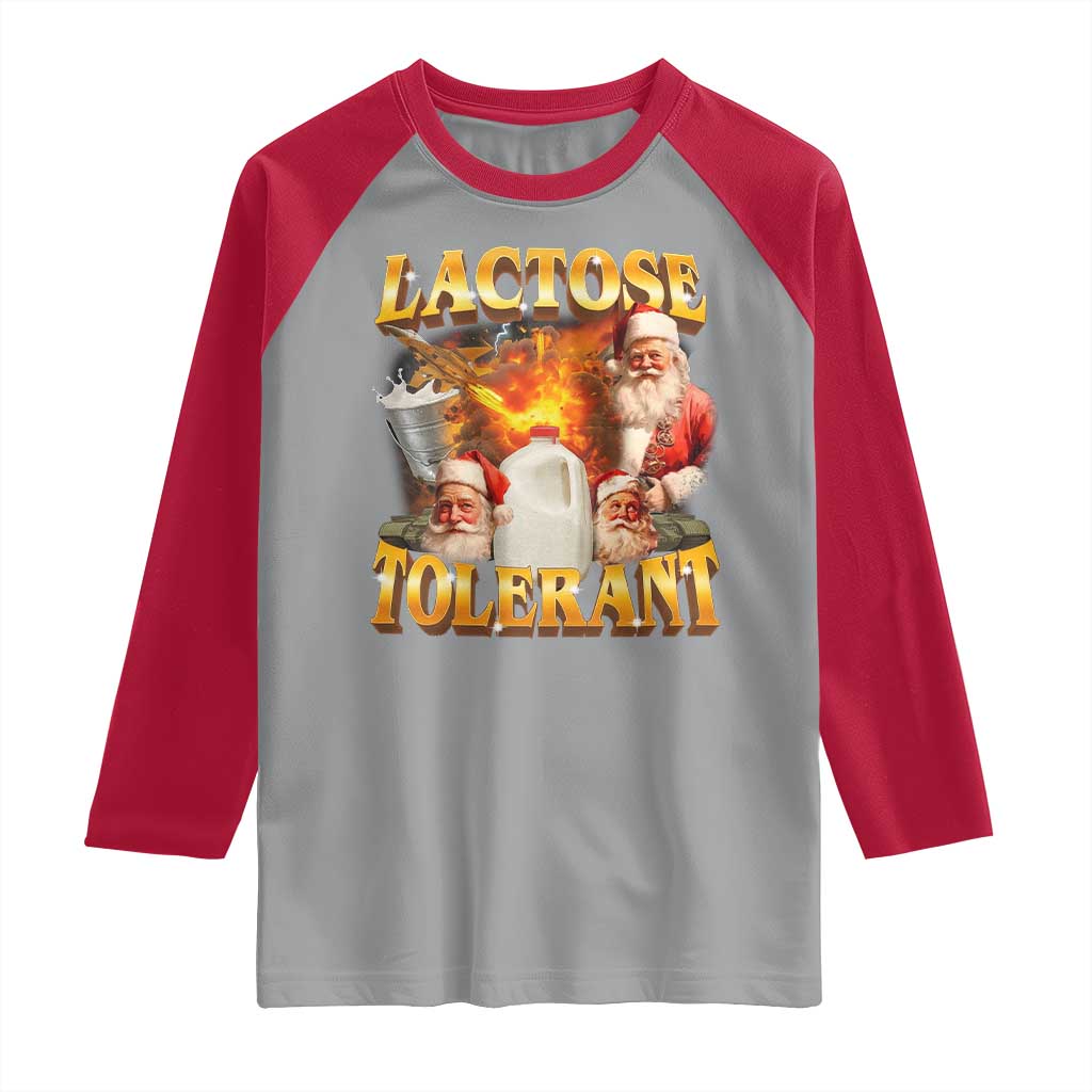 Funny Christmas Santa Lactose Tolerant Raglan Shirt Xmas Tummy Ironic Sarcastic Meme TS11 Sport Gray Red Print Your Wear
