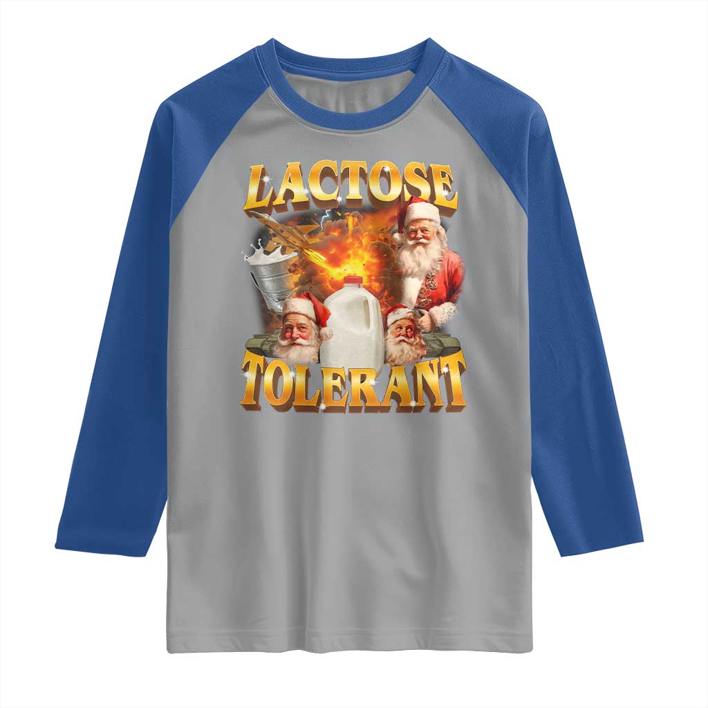 Funny Christmas Santa Lactose Tolerant Raglan Shirt Xmas Tummy Ironic Sarcastic Meme TS11 Sport Gray Royal Print Your Wear