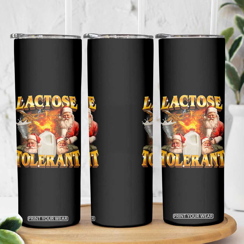 Funny Christmas Santa Lactose Tolerant Skinny Tumbler Xmas Tummy Ironic Sarcastic Meme - Print Your Wear