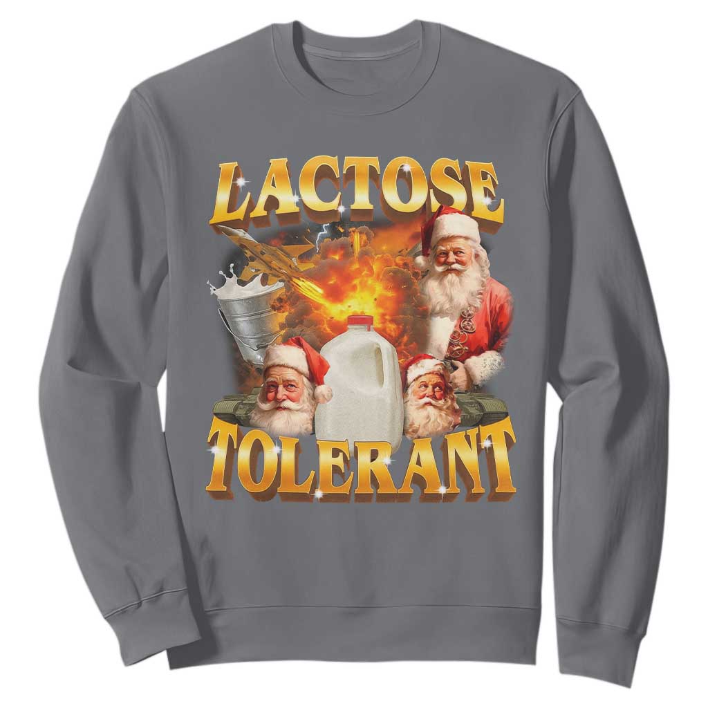 Funny Christmas Santa Lactose Tolerant Sweatshirt Xmas Tummy Ironic Sarcastic Meme TS11 Charcoal Print Your Wear
