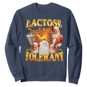 Funny Christmas Santa Lactose Tolerant Sweatshirt Xmas Tummy Ironic Sarcastic Meme TS11 Navy Print Your Wear
