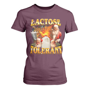 Funny Christmas Santa Lactose Tolerant T Shirt For Women Xmas Tummy Ironic Sarcastic Meme TS11 Maroon Print Your Wear