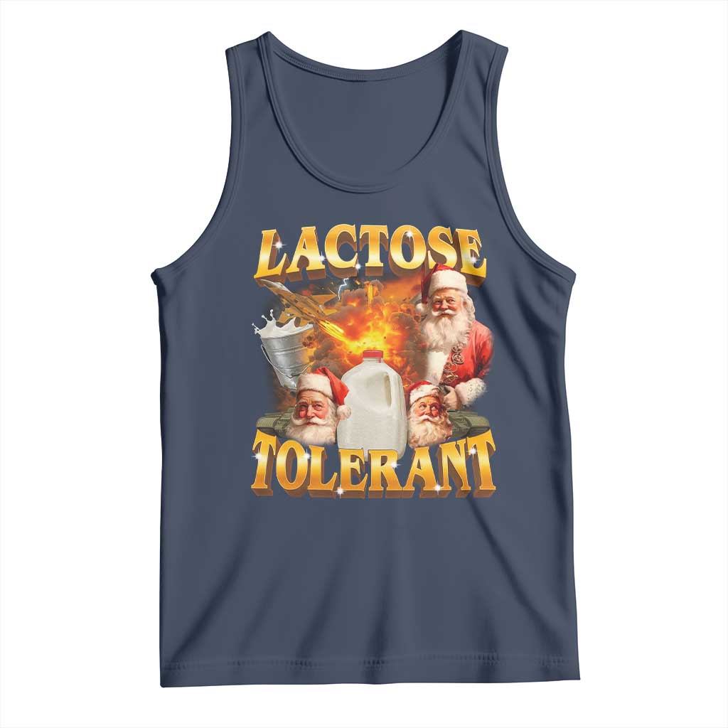 Funny Christmas Santa Lactose Tolerant Tank Top Xmas Tummy Ironic Sarcastic Meme TS11 Navy Print Your Wear