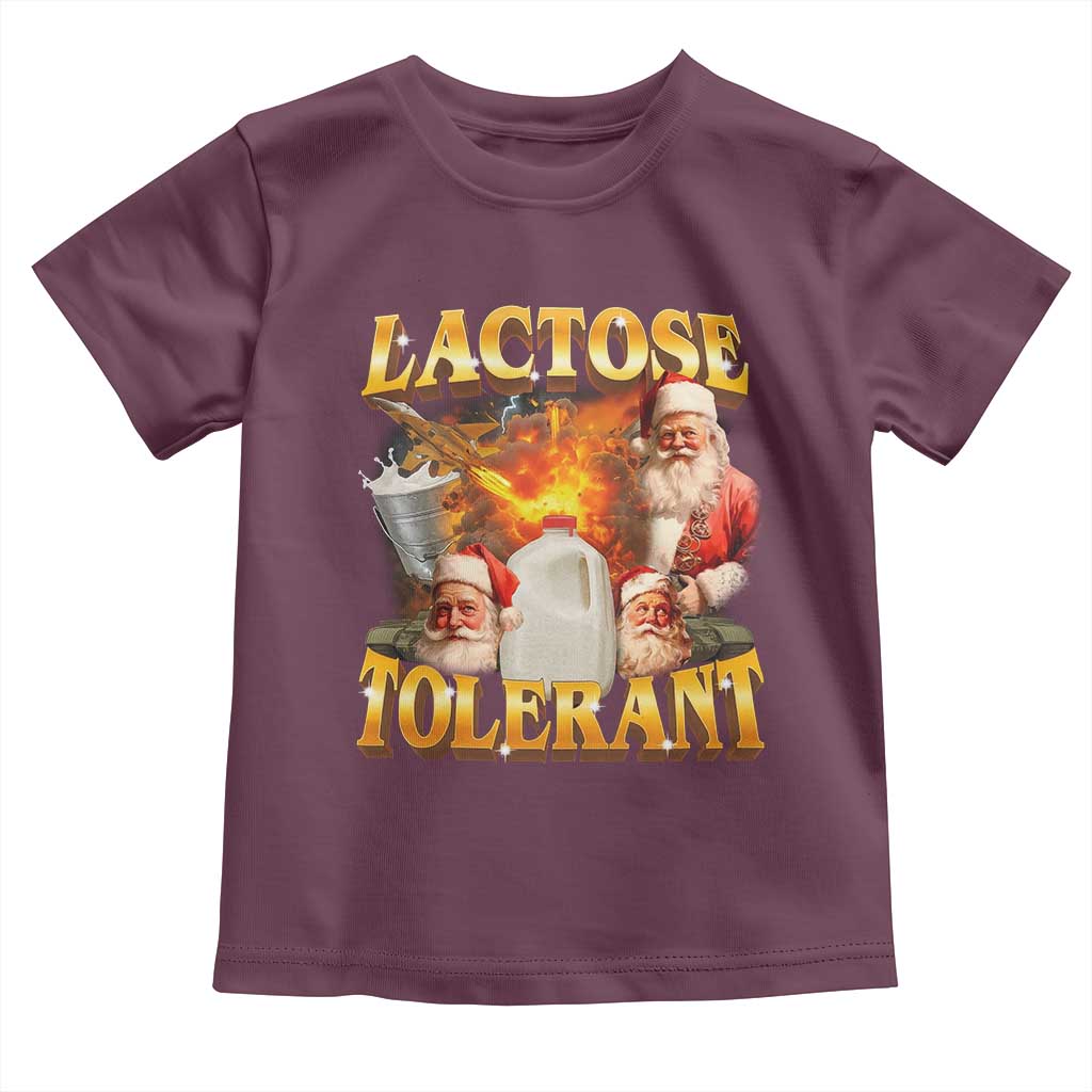 Funny Christmas Santa Lactose Tolerant Toddler T Shirt Xmas Tummy Ironic Sarcastic Meme TS11 Maroon Print Your Wear