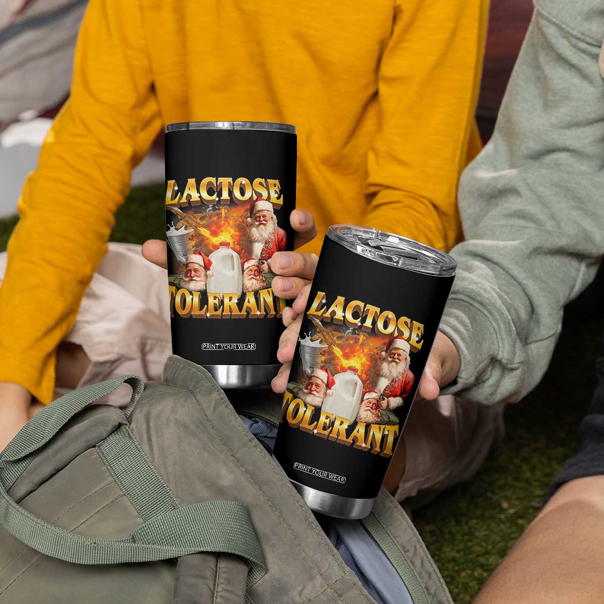 Funny Christmas Santa Lactose Tolerant Tumbler Cup Xmas Tummy Ironic Sarcastic Meme - Print Your Wear