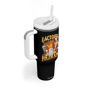 Funny Christmas Santa Lactose Tolerant Tumbler With Handle Xmas Tummy Ironic Sarcastic Meme - Print Your Wear