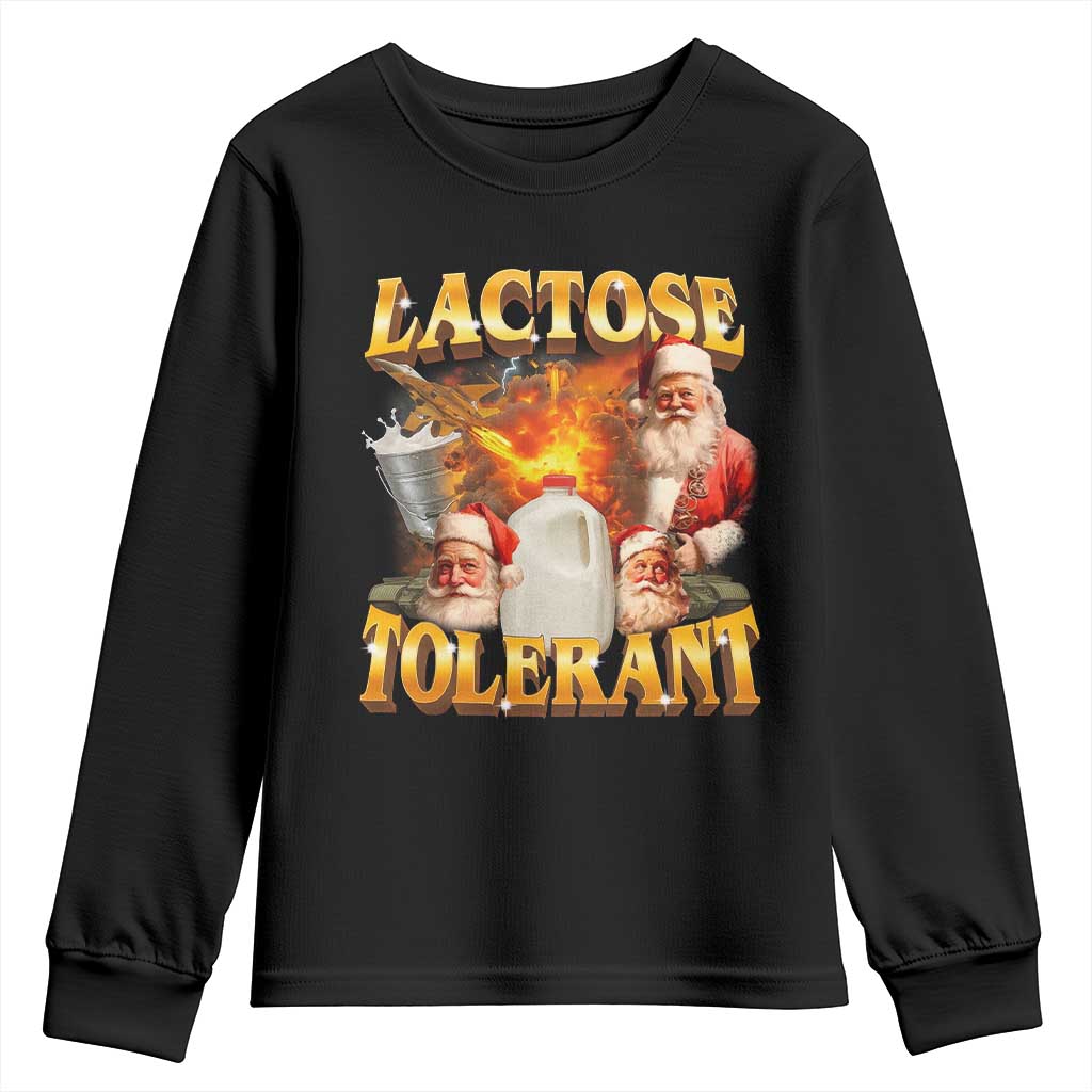 Funny Christmas Santa Lactose Tolerant Youth Sweatshirt Xmas Tummy Ironic Sarcastic Meme TS11 Black Print Your Wear