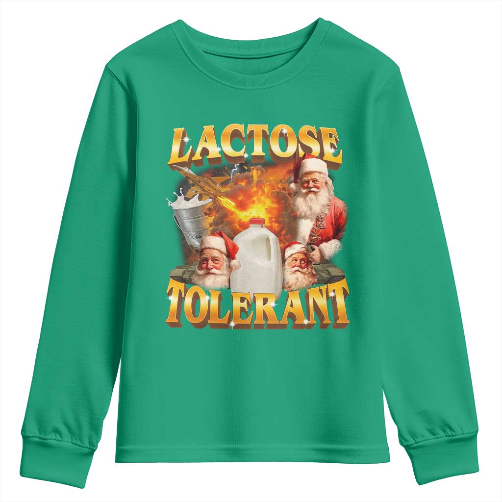 Funny Christmas Santa Lactose Tolerant Youth Sweatshirt Xmas Tummy Ironic Sarcastic Meme TS11 Irish Green Print Your Wear