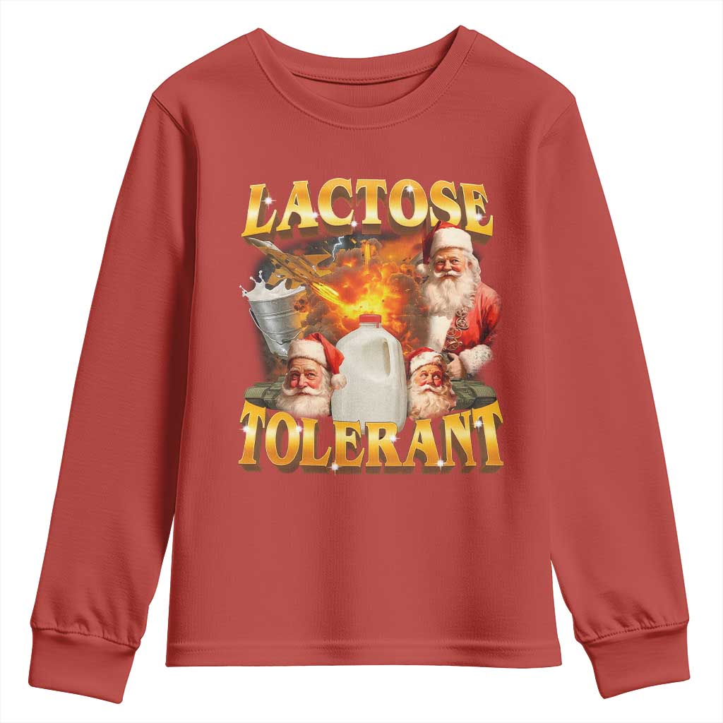 Funny Christmas Santa Lactose Tolerant Youth Sweatshirt Xmas Tummy Ironic Sarcastic Meme TS11 Red Print Your Wear