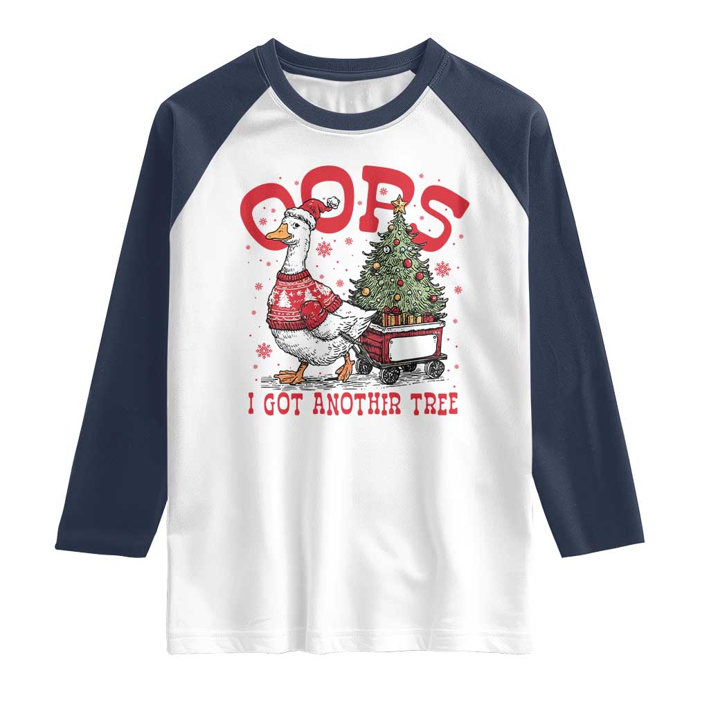 Funny Oops I Got Another Tree Funny Christmas Goose Raglan Shirt TS11 White Navy Print Your Wear