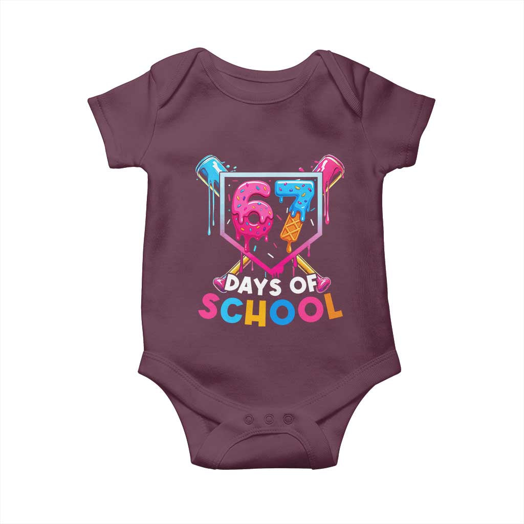 Funny 67 Days Of School Baseball Drip Baby Onesie Six Seven Meme Gen Alpha TS11 Maroon Print Your Wear