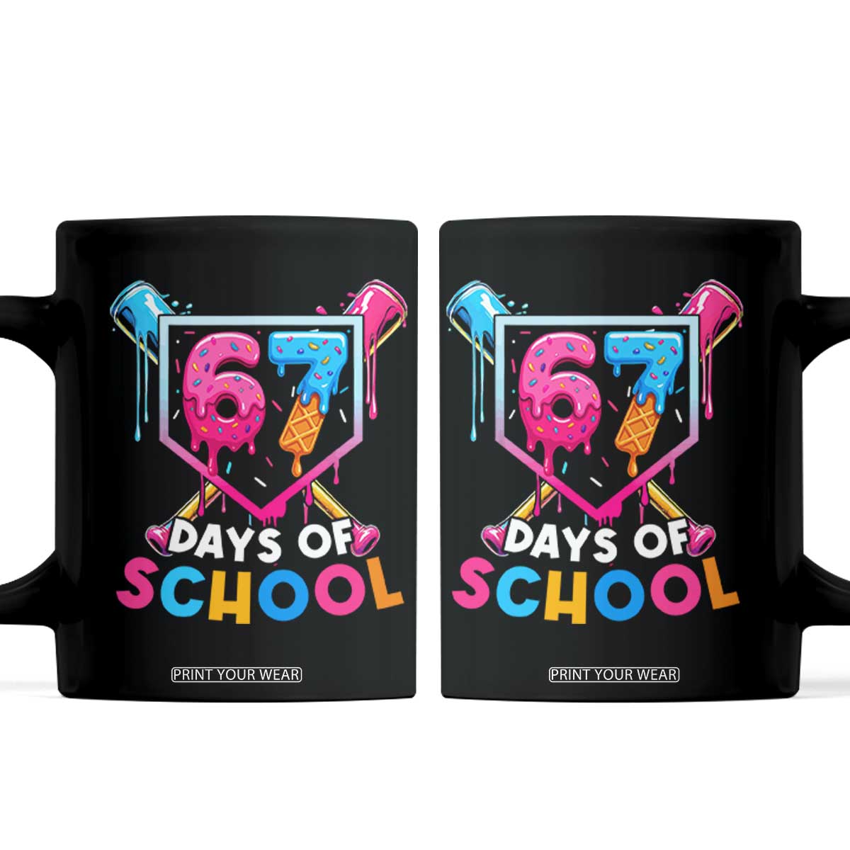 Funny 67 Days Of School Baseball Drip Coffee Mug Six Seven Meme Gen Alpha TS11 Black Print Your Wear