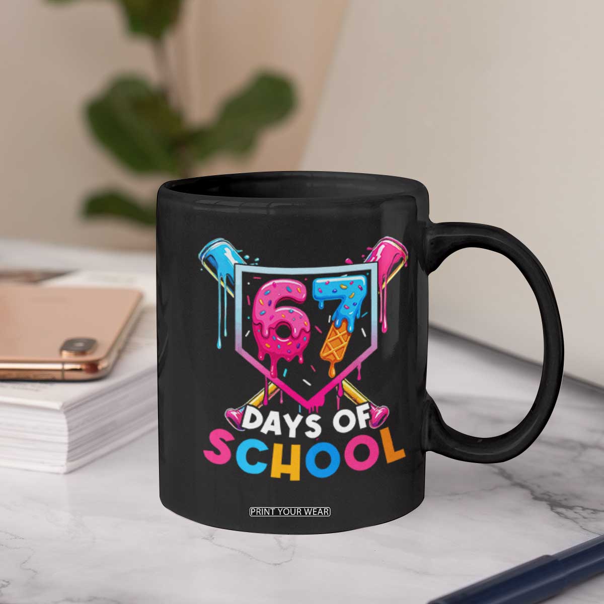 Funny 67 Days Of School Baseball Drip Coffee Mug Six Seven Meme Gen Alpha TS11 Print Your Wear