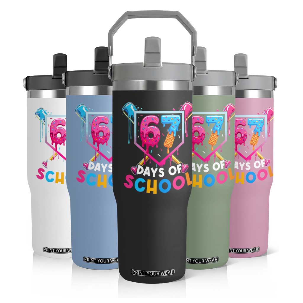 Funny 67 Days Of School Baseball Drip Flip Straw Tumbler Six Seven Meme Gen Alpha TS11 Print Your Wear