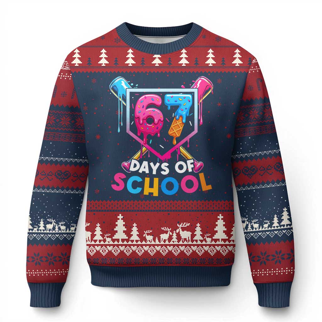 Funny 67 Days Of School Baseball Drip Ugly Christmas Sweater Six Seven Meme Gen Alpha TS11 Navy Red Print Your Wear