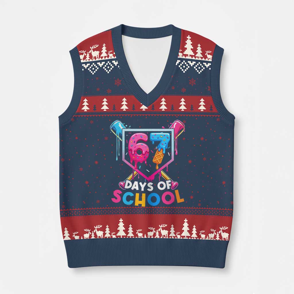 Funny 67 Days Of School Baseball Drip V-Neck Knit Sweater Vest Six Seven Meme Gen Alpha TS11 Navy Red Print Your Wear