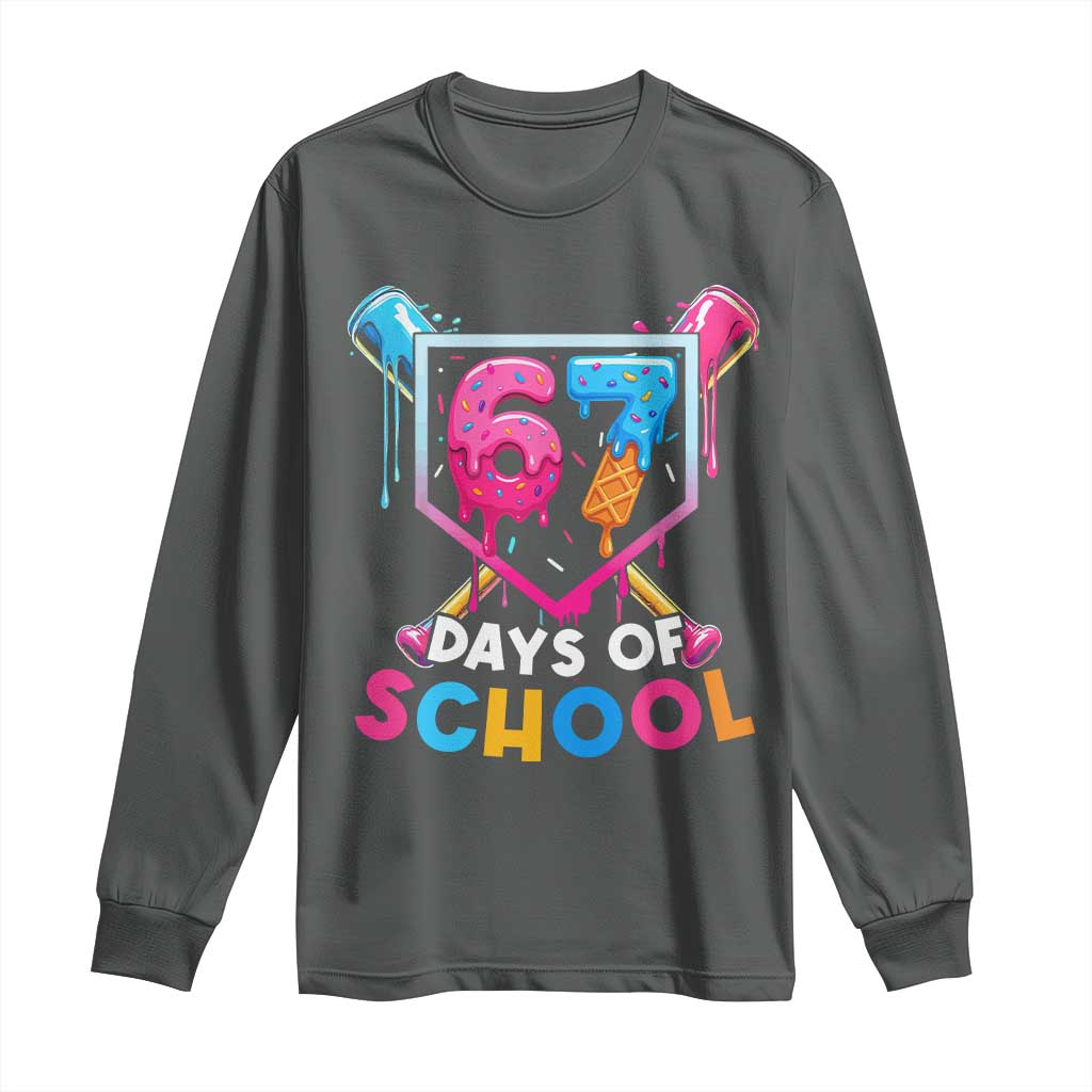 Funny 67 Days Of School Baseball Drip Long Sleeve Shirt Six Seven Meme Gen Alpha TS11 Dark Heather Print Your Wear