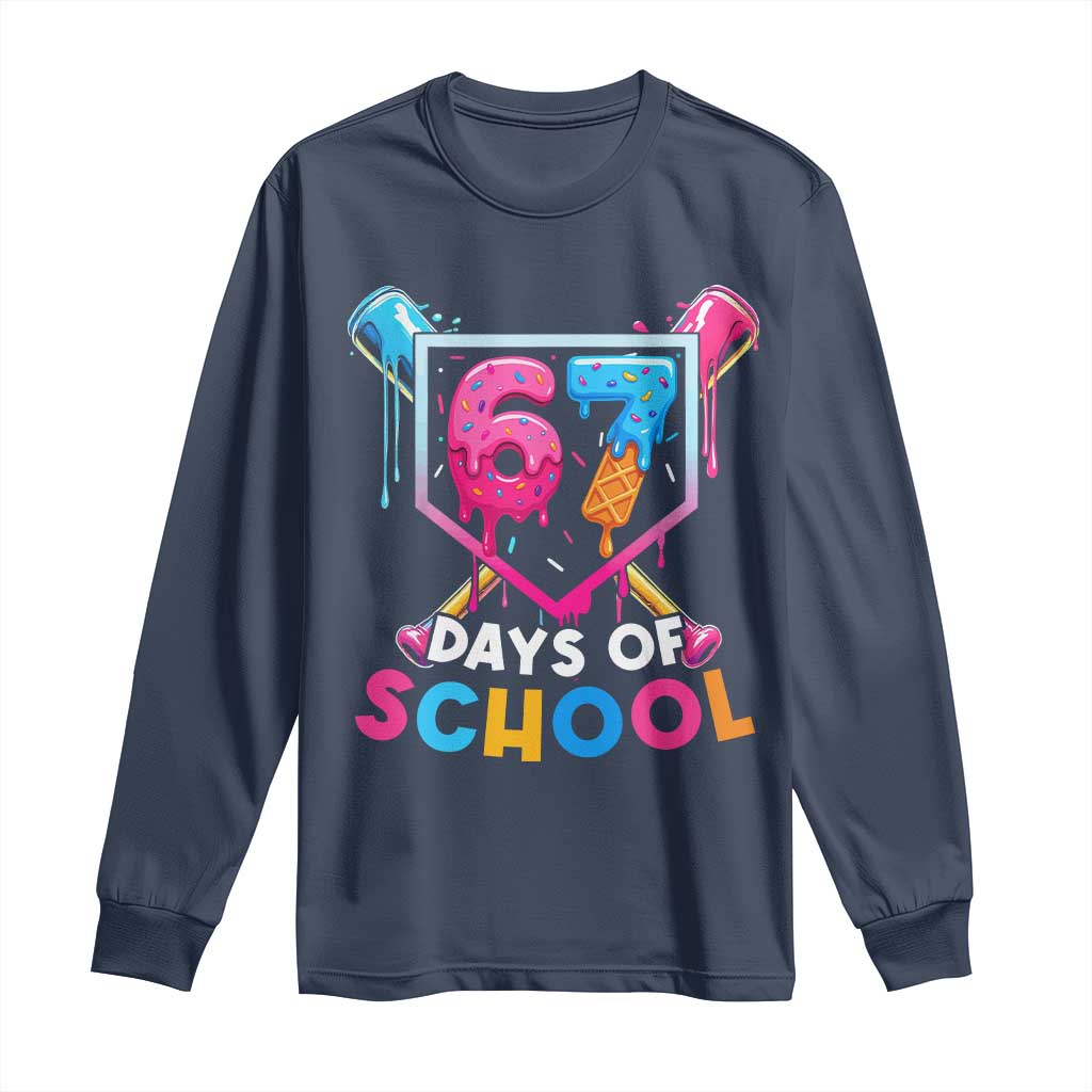 Funny 67 Days Of School Baseball Drip Long Sleeve Shirt Six Seven Meme Gen Alpha TS11 Navy Print Your Wear