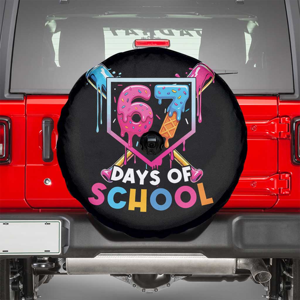 Funny 67 Days Of School Baseball Drip Spare Tire Cover Six Seven Meme Gen Alpha TS11 Black Print Your Wear